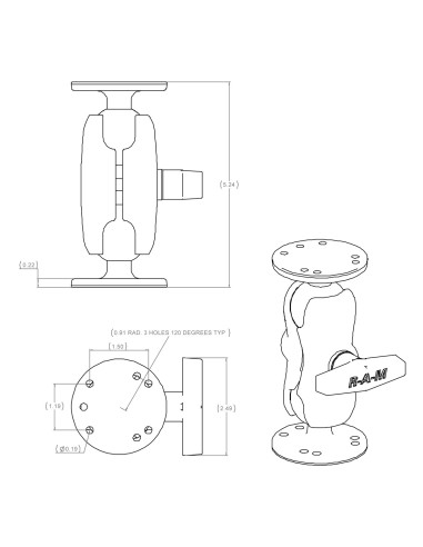 RAM® Universal Double Ball Mount with Two Round Plates - C Size Short