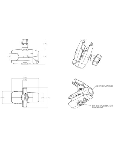 RAM® Single Socket Arm with 1/2" NPT Threaded Hole