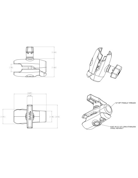 RAM® Single Socket Arm with 1/2" NPT Threaded Hole