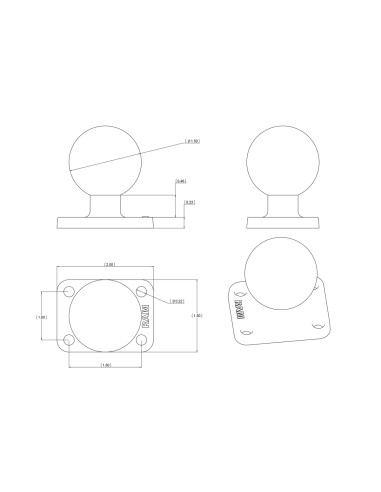 RAM® Ball Base with 1" x 1.5" 4-Hole Pattern - C Size