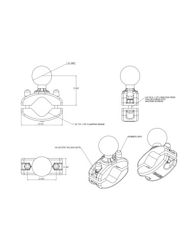 RAM® Rail Clamp Ball Base for 1.25" - 1.875" Rails - C Size