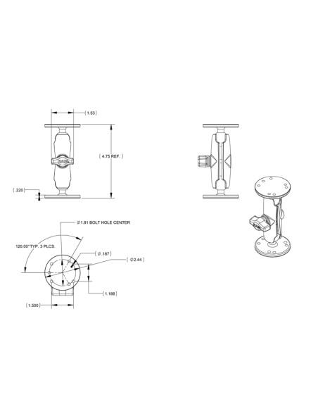 RAM® Double Ball Mount with Universal Hardware for Garmin GPSMAP + More