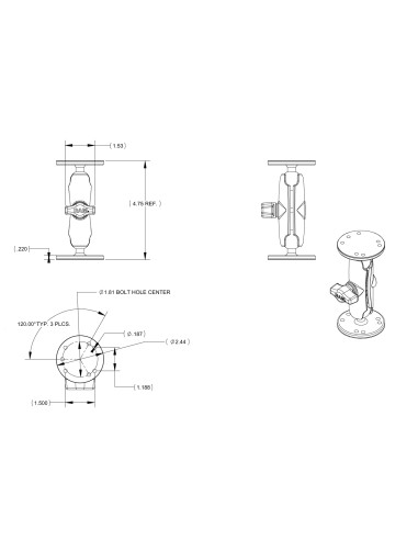 RAM® Double Ball Mount with Hardware for Garmin Striker + More