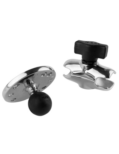 RAM® Chrome Double Socket Arm with Round Plate - Short Arm