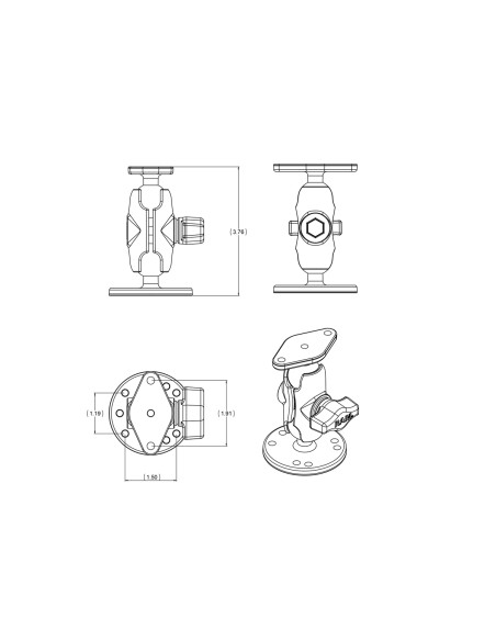 RAM® Double Ball Drill-Down Mount with Diamond Plate - Short