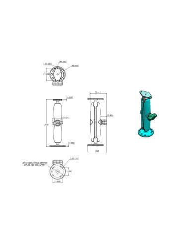 RAM® Double Ball Drill-Down Mount with Diamond Plate - Long