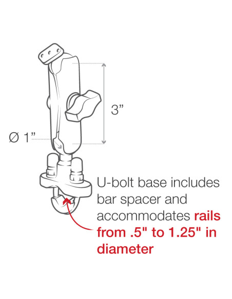 RAM® Handlebar U-Bolt Double Ball Mount - B Size Medium