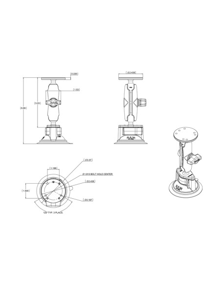 RAM® Twist-LockT Suction Cup Double Ball Mount with Round Plate - Medium