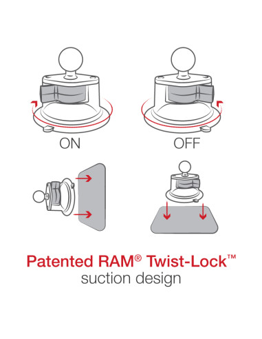 RAM® Twist-LockT Suction Cup Mount with 1/4"-20 Threaded Stud - Short