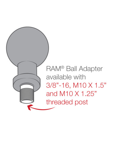 RAM® Ball Adapter with 3/8"-16 Threaded Post & Lock Washer - B Size