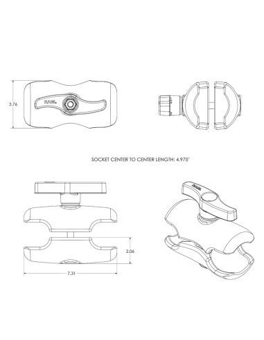 RAM® Double Socket Arm - E Size Short