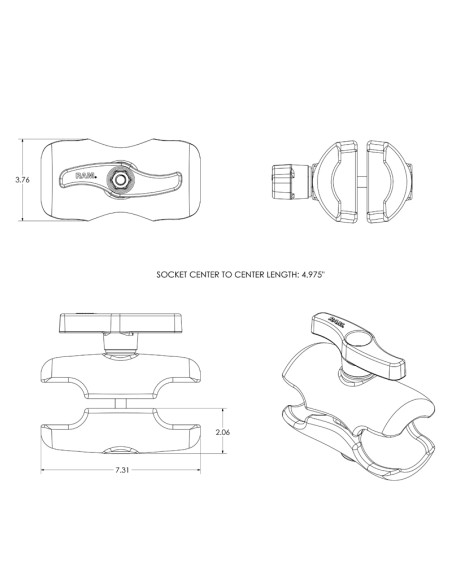 RAM® Double Socket Arm - E Size Short