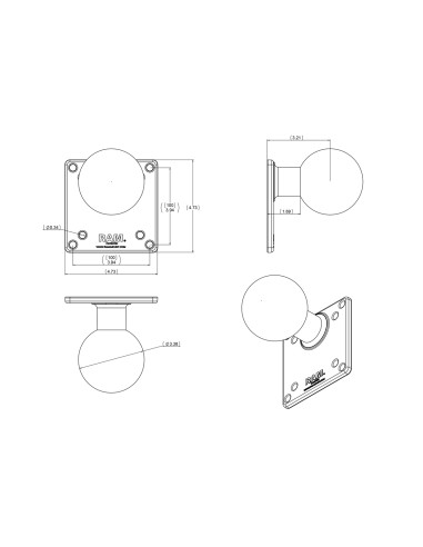 RAM® 100x100mm VESA Plate with Ball - E Size
