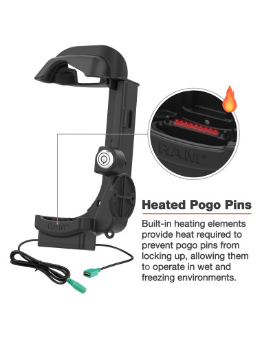 RAM® Locking Powered Dock + USB-A for Zebra MC9400/9300 - Heated Pins