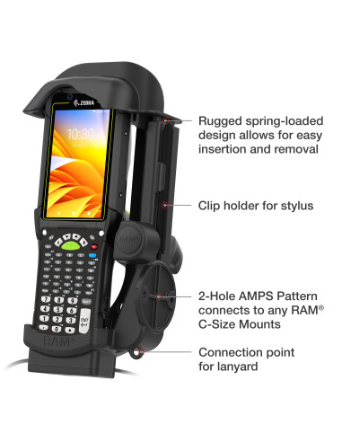 RAM® Powered Dock + Single USB-A for Zebra MC9400 & MC9300