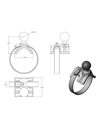 RAM® Strap Hose Clamp Ball Base 1" - 2.1"