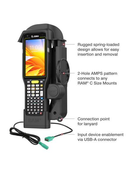 RAM® Powered Dock + Single USB-A for Zebra MC3300/3400/3450 RAM® Powered Dock + Single USB-A for Zebra MC3300/3400/3450