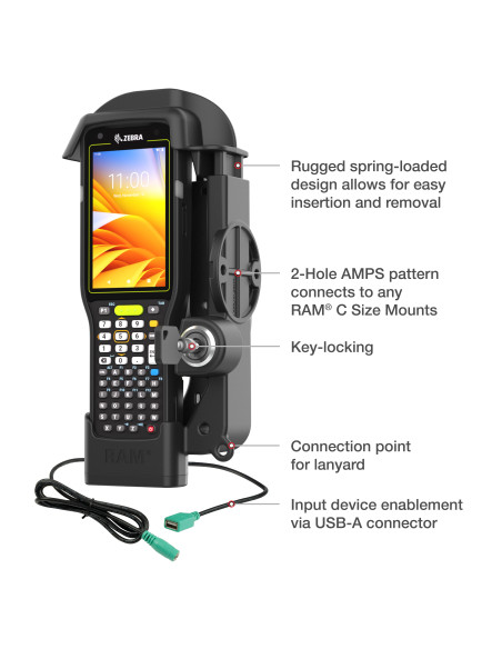 RAM® Locking Powered Dock + Single USB-A for Zebra MC3300/3400/3450 RAM® Locking Powered Dock + Single USB-A for Zebra MC3300/3400/3450