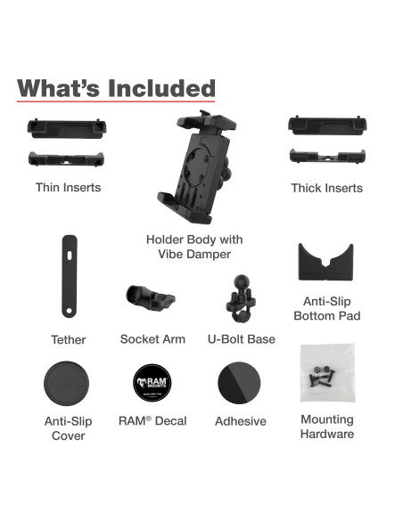 RAM® Quick-GripT Pro XL Vibration Damping Phone Mount with U-Bolt Base