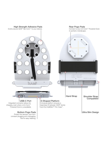 GDS® Tab-ConnT for Folio Style Cases (D Shape & Rear Pogo Pads) - Gray