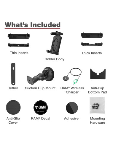 RAM® Quick-GripT Pro XL Suction Cup Mount with Qi2 15W Wireless Charger