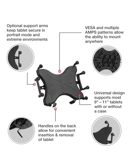RAM® X-Grip® Holder with Ball for 9"-11" Tablets