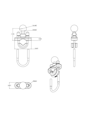 RAM® Handlebar U-Bolt Base for Rails 0.5" to 1.25" in Diameter - B Size