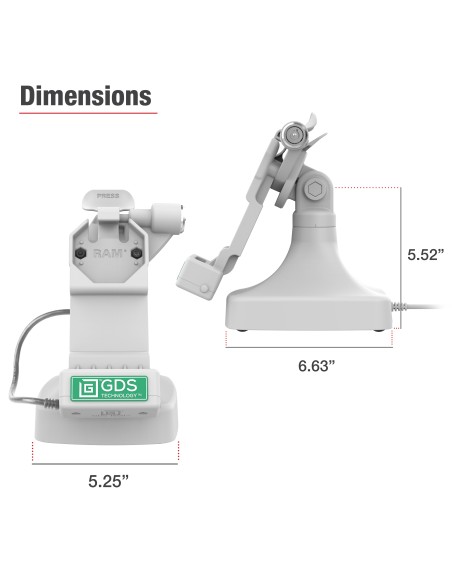 GDS® Uni-ConnT Locking Tilt & Swivel Dock with PoE + Data - Gray