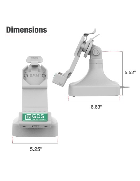 GDS® Uni-ConnT Tilt & Swivel Dock with USB-C + Data - Gray