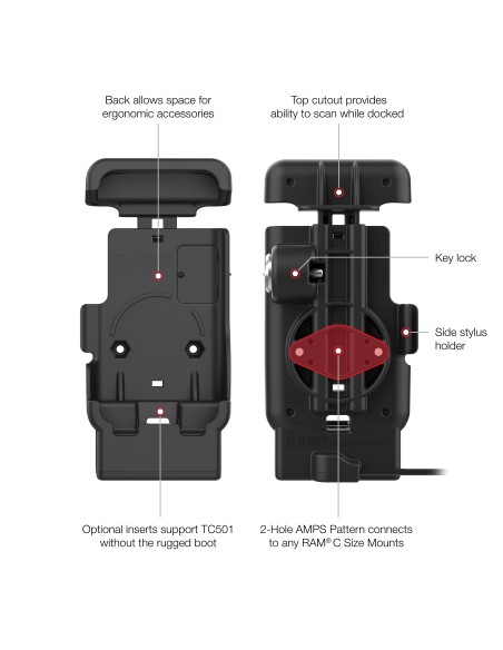 RAM® Locking Powered Dock with Pogo Pins for Zebra TC501