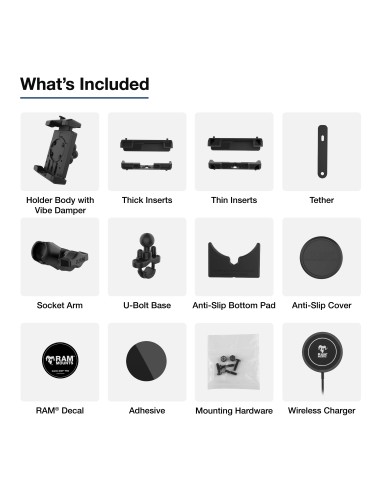 RAM® Quick-GripT Pro XL Vibration Damping Phone Mount & Qi2 15W Charger
