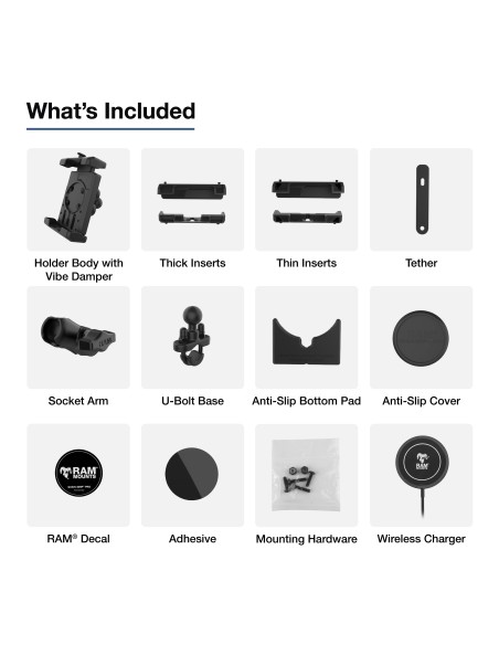 RAM® Quick-GripT Pro XL Vibration Damping Phone Mount & Qi2 15W Charger