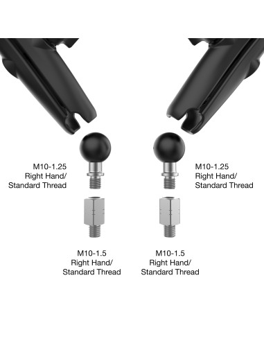 RAM® Tough-MirrorT Kit with M10-1.25 Bases + M10-1.5 Adapters - Long Arm