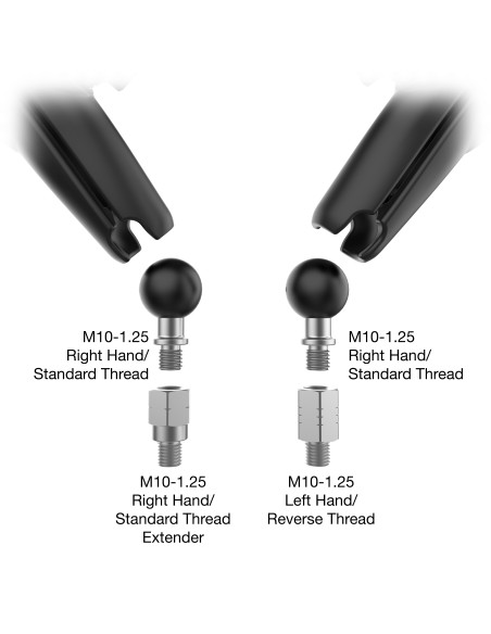 RAM® Tough-MirrorT Kit with M10-1.25 Bases + Reverse Adapter - Long Arm