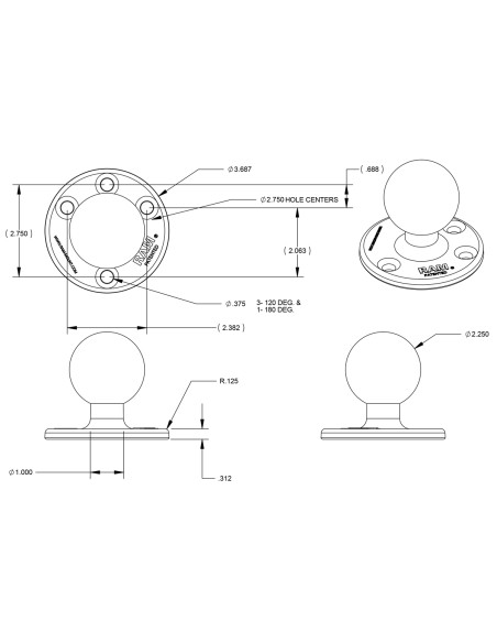 RAM® Large Round Plate with Ball - D Size