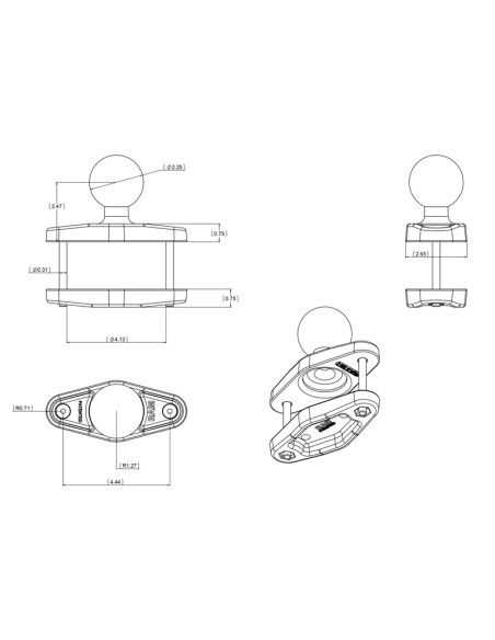 RAM® Steel Reinforced Square Clamp Base for Posts up to 4" Wide