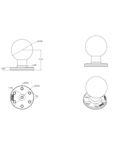 RAM® Large Round Plate with 6-Hole Pattern and Ball - E Size