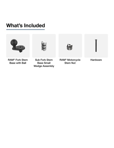 RAM® Motorcycle Fork Stem Wedge Ball Base - 12-18mm Holes