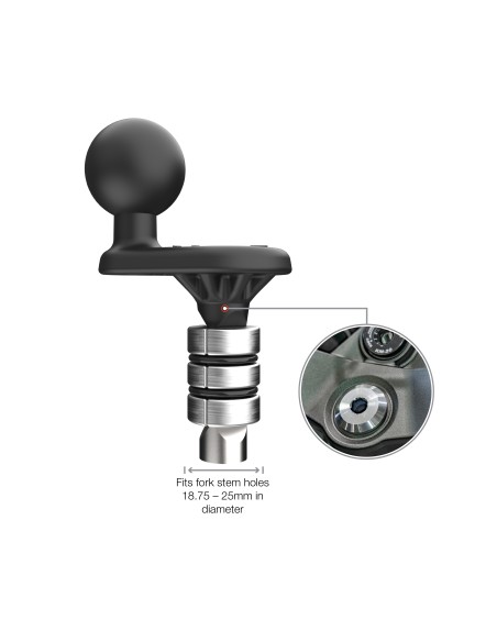 RAM® Motorcycle Fork Stem Wedge Ball Base - 19-25mm Holes