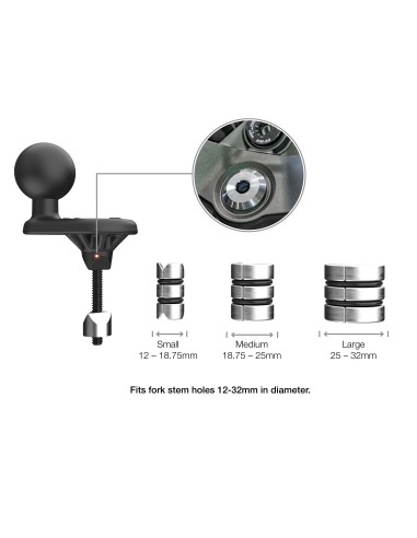 RAM® Motorcycle Fork Stem Wedge Ball Base - 12-32mm Holes