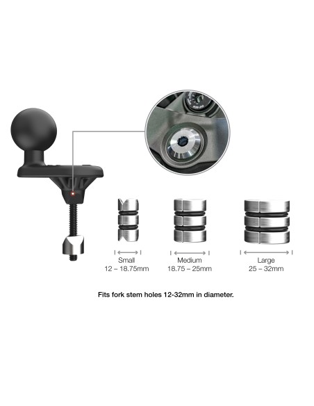 RAM® Motorcycle Fork Stem Wedge Ball Base - 12-32mm Holes