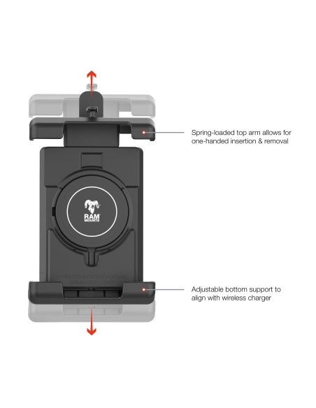 RAM® Quick-GripT Pro XL Tough-ClawT Mount with Qi2 15W Wireless Charger