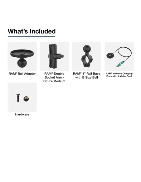 RAM® Double Ball Rail Mount with RAM® Qi2 15W Wireless Charger