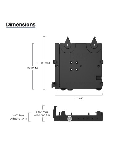 RAM® No-DrillT Laptop Mount for '14-26 Ford Transit Full Size Van