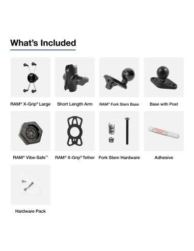 UNPKD RAM STEM MOUNT SHORT ARM & RAM X-GRIP WITH VIBE-SAFE